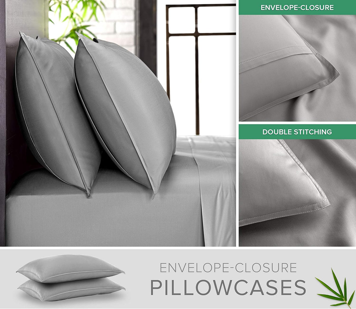 King Pillowcases - Genuine 100% Organic Viscose Derived from Bamboo, Luxuriously Soft & Cooling, Double Stitching, Envelope Closure (2 King Pillowcases, White)