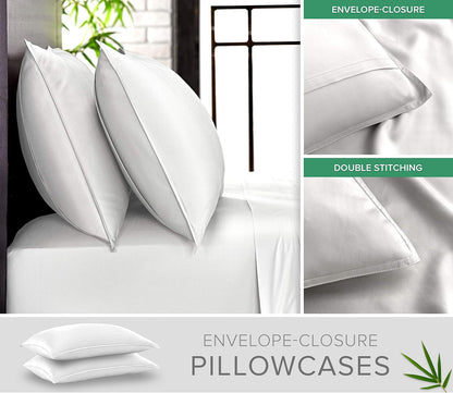 King Pillowcases - Genuine 100% Organic Viscose Derived from Bamboo, Luxuriously Soft & Cooling, Double Stitching, Envelope Closure (2 King Pillowcases, White)