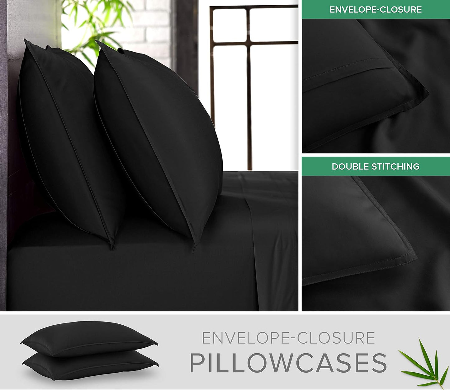 King Pillowcases - Genuine 100% Organic Viscose Derived from Bamboo, Luxuriously Soft & Cooling, Double Stitching, Envelope Closure (2 King Pillowcases, White)
