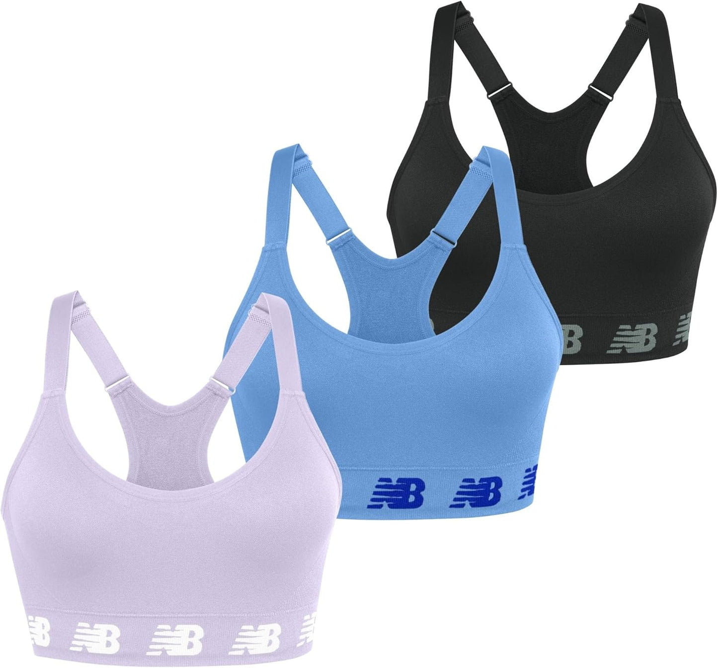 New Balance 3 Pack Seamless Sports Bras for Women, Cami Keyhole Breathability, Gym Sports Bra, Yoga Workout Set