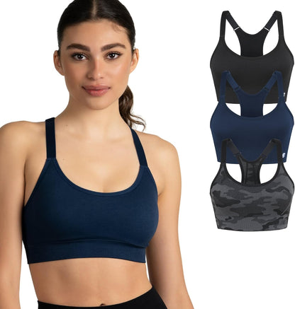 New Balance 3 Pack Seamless Sports Bras for Women, Cami Keyhole Breathability, Gym Sports Bra, Yoga Workout Set