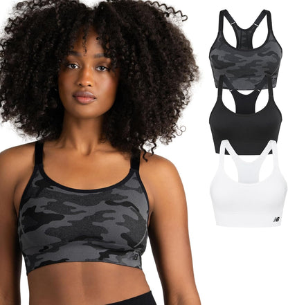 New Balance 3 Pack Seamless Sports Bras for Women, Cami Keyhole Breathability, Gym Sports Bra, Yoga Workout Set
