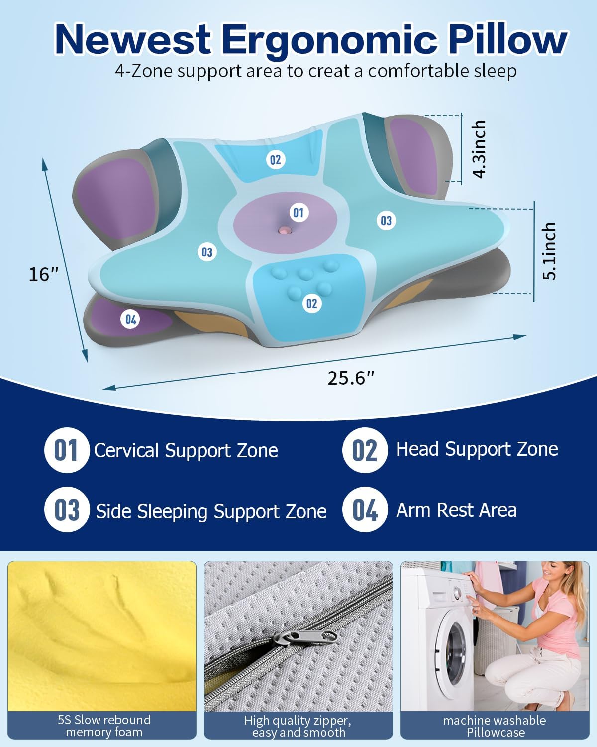 Cervical Neck Pillow for Pain Relief - Ergonomic Side Sleeper Pillow for Sleeping, Cooling Memory Foam Pillows for Neck Support, Orthopedic Pillow Contour Bed Pillow for Back Sleepers
