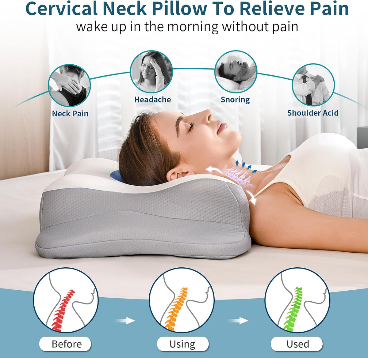 Cervical Neck Pillow for Pain Relief - Ergonomic Side Sleeper Pillow for Sleeping, Cooling Memory Foam Pillows for Neck Support, Orthopedic Pillow Contour Bed Pillow for Back Sleepers