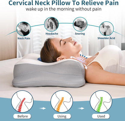 Cervical Neck Pillow for Pain Relief - Ergonomic Side Sleeper Pillow for Sleeping, Cooling Memory Foam Pillows for Neck Support, Orthopedic Pillow Contour Bed Pillow for Back Sleepers