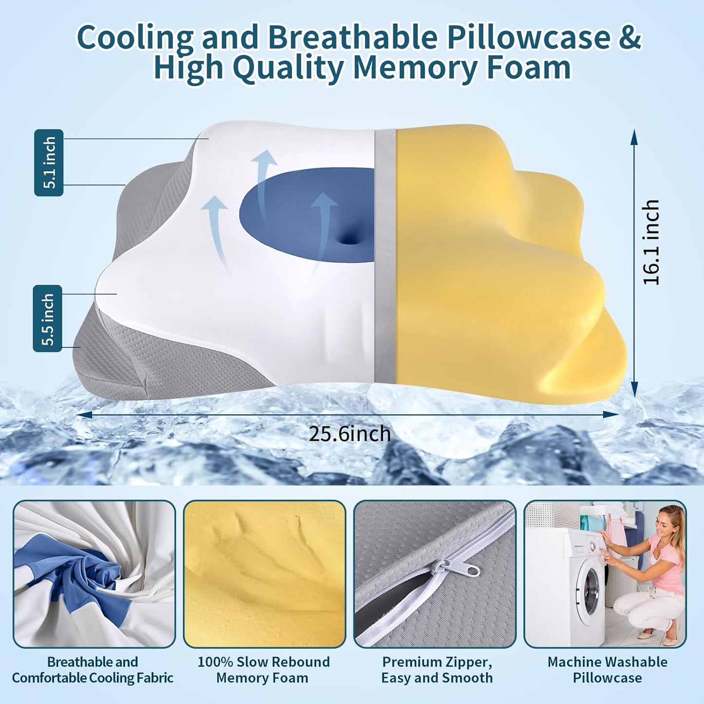 Cervical Neck Pillow for Pain Relief - Ergonomic Side Sleeper Pillow for Sleeping, Cooling Memory Foam Pillows for Neck Support, Orthopedic Pillow Contour Bed Pillow for Back Sleepers