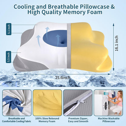 Cervical Neck Pillow for Pain Relief - Ergonomic Side Sleeper Pillow for Sleeping, Cooling Memory Foam Pillows for Neck Support, Orthopedic Pillow Contour Bed Pillow for Back Sleepers