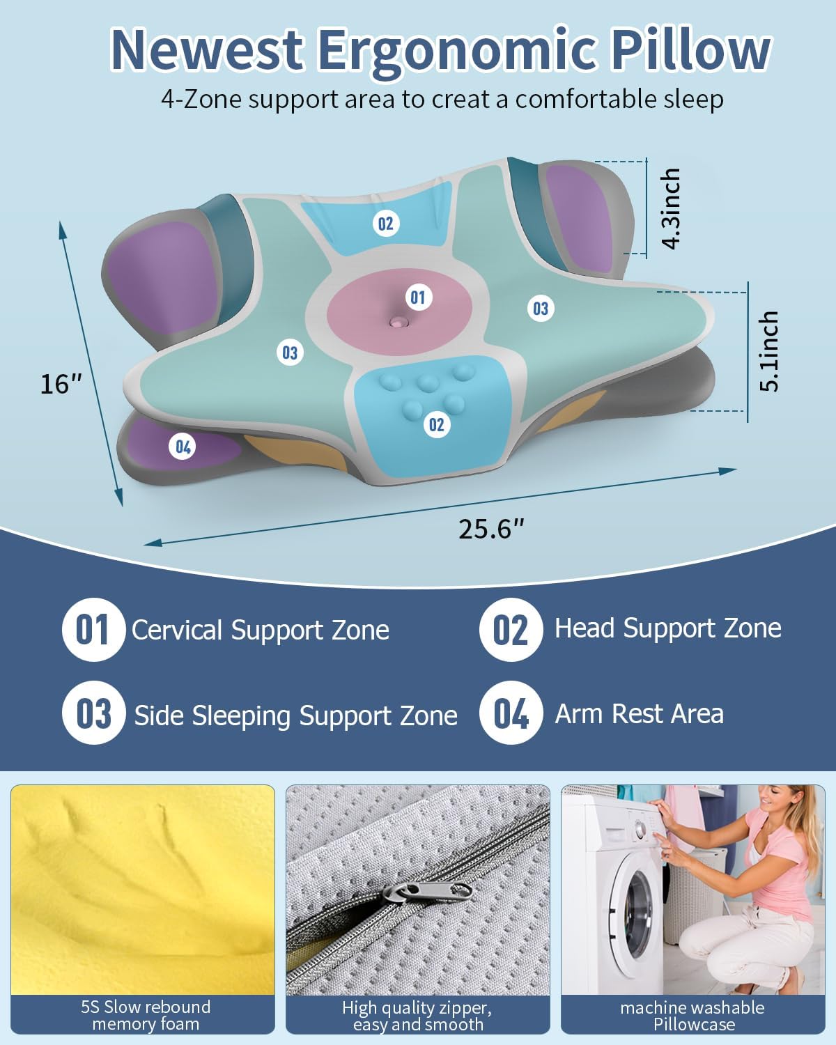 Cervical Neck Pillow for Pain Relief - Ergonomic Side Sleeper Pillow for Sleeping, Cooling Memory Foam Pillows for Neck Support, Orthopedic Pillow Contour Bed Pillow for Back Sleepers