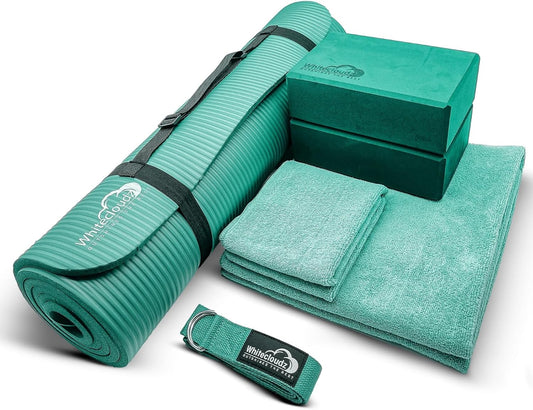 Yoga kit, 7-Piece Yoga Mat Set for Home Workouts, Thick Yoga Mat, Yoga Blocks, Strap, Yoga Towels & Carrying Bag, Exercise Mat with Yoga Equipment for Women & Men, Enhance Yoga Practice