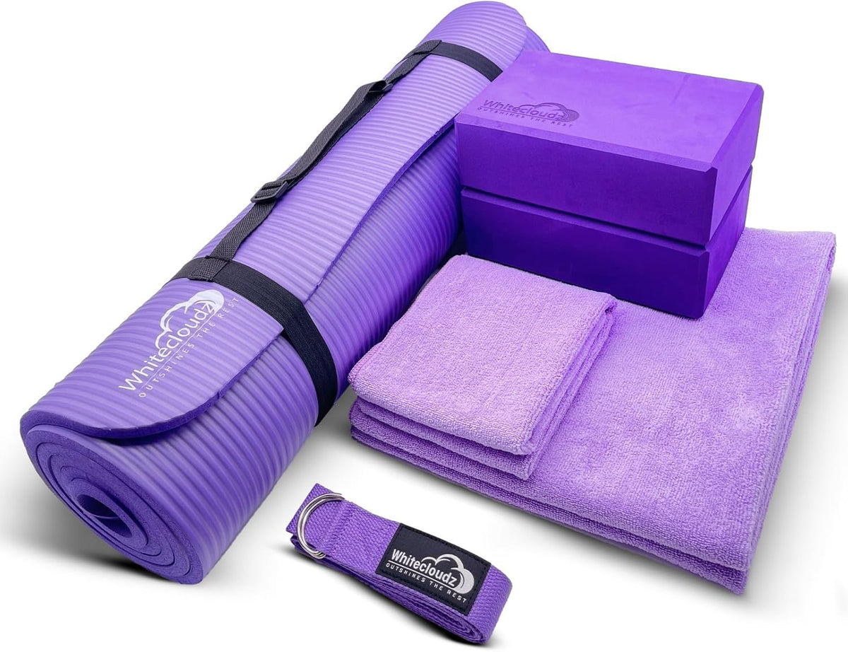 Yoga kit, 7-Piece Yoga Mat Set for Home Workouts, Thick Yoga Mat, Yoga Blocks, Strap, Yoga Towels & Carrying Bag, Exercise Mat with Yoga Equipment for Women & Men, Enhance Yoga Practice