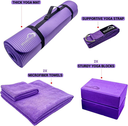 Yoga kit, 7-Piece Yoga Mat Set for Home Workouts, Thick Yoga Mat, Yoga Blocks, Strap, Yoga Towels & Carrying Bag, Exercise Mat with Yoga Equipment for Women & Men, Enhance Yoga Practice