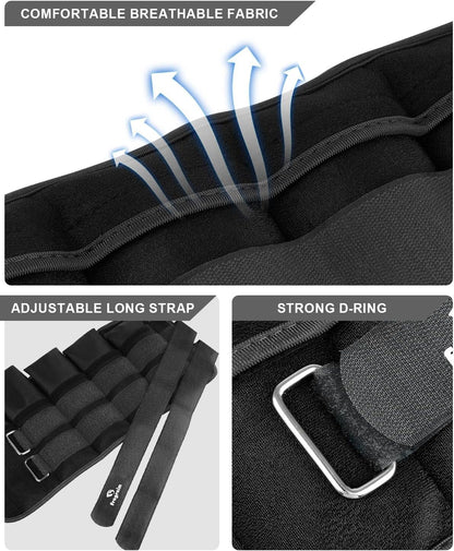Adjustable Ankle Weights 1-3/4/5/6/8/10/12/15/20 LBS Pair with Removable Weight for Jogging, Gymnastics, Aerobics, Physical Therapy