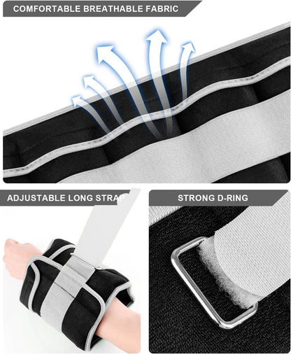Adjustable Ankle Weights 1-3/4/5/6/8/10/12/15/20 LBS Pair with Removable Weight for Jogging, Gymnastics, Aerobics, Physical Therapy