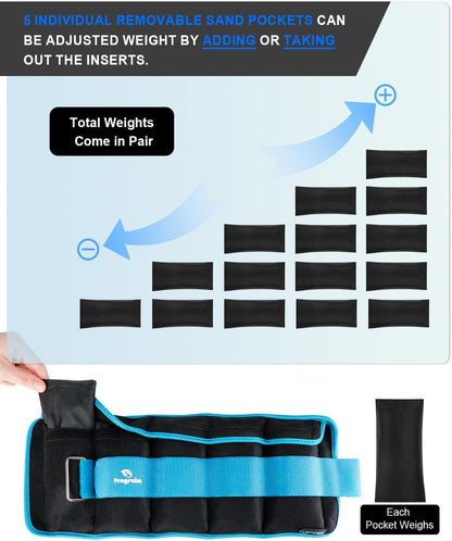 Adjustable Ankle Weights 1-3/4/5/6/8/10/12/15/20 LBS Pair with Removable Weight for Jogging, Gymnastics, Aerobics, Physical Therapy
