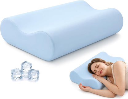 Travel Contour Memory Foam Pillow for Neck Pain Relief, White