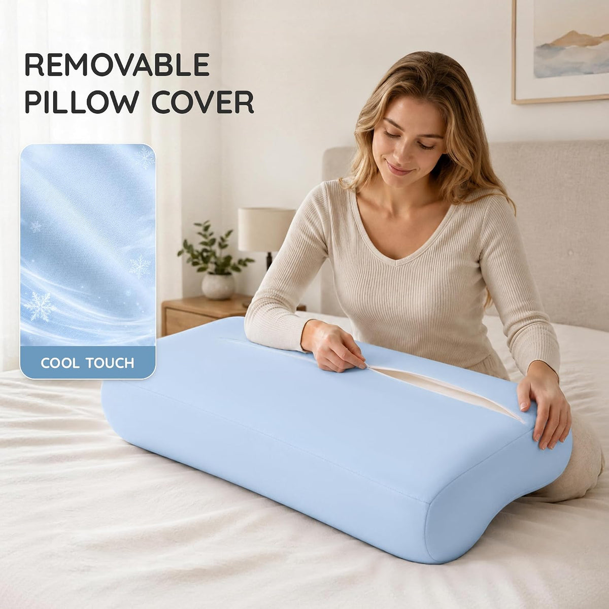 Travel Contour Memory Foam Pillow for Neck Pain Relief, White