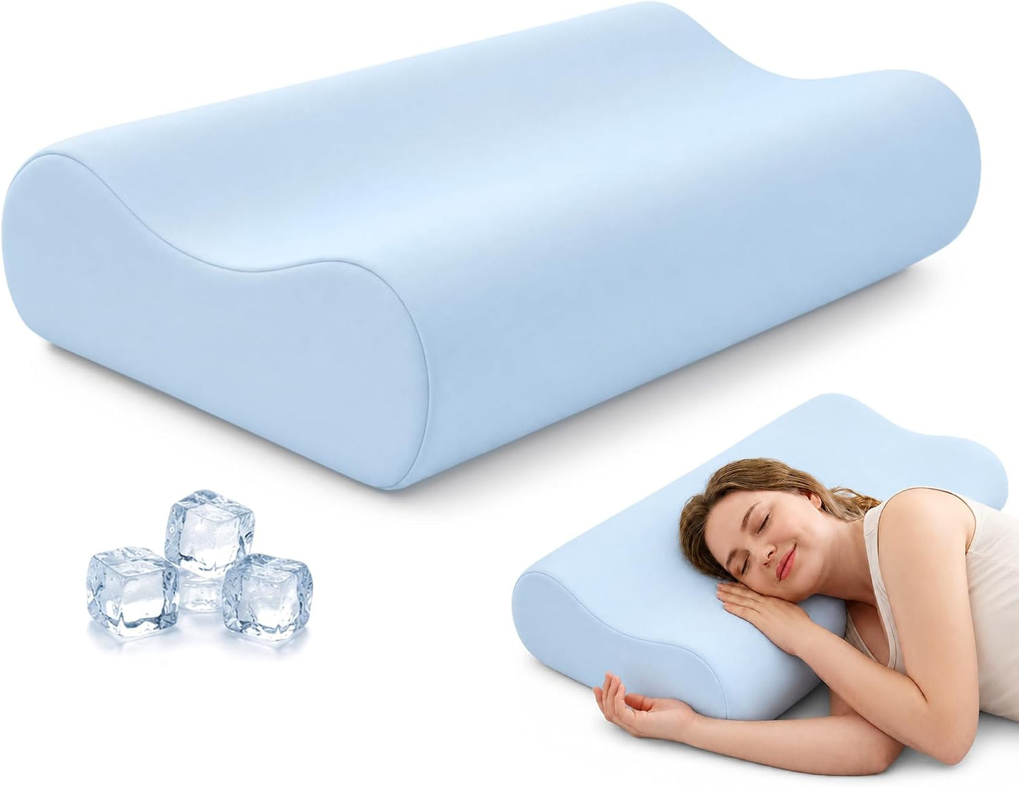 Travel Contour Memory Foam Pillow for Neck Pain Relief, White