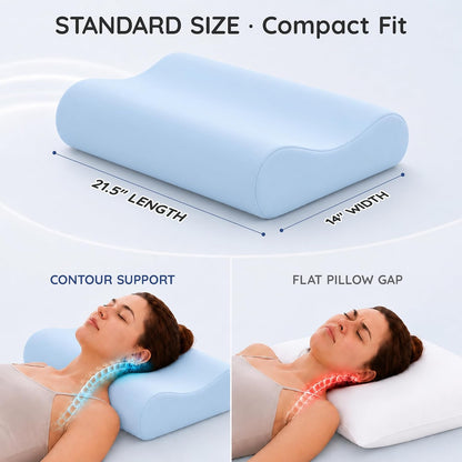 Travel Contour Memory Foam Pillow for Neck Pain Relief, White
