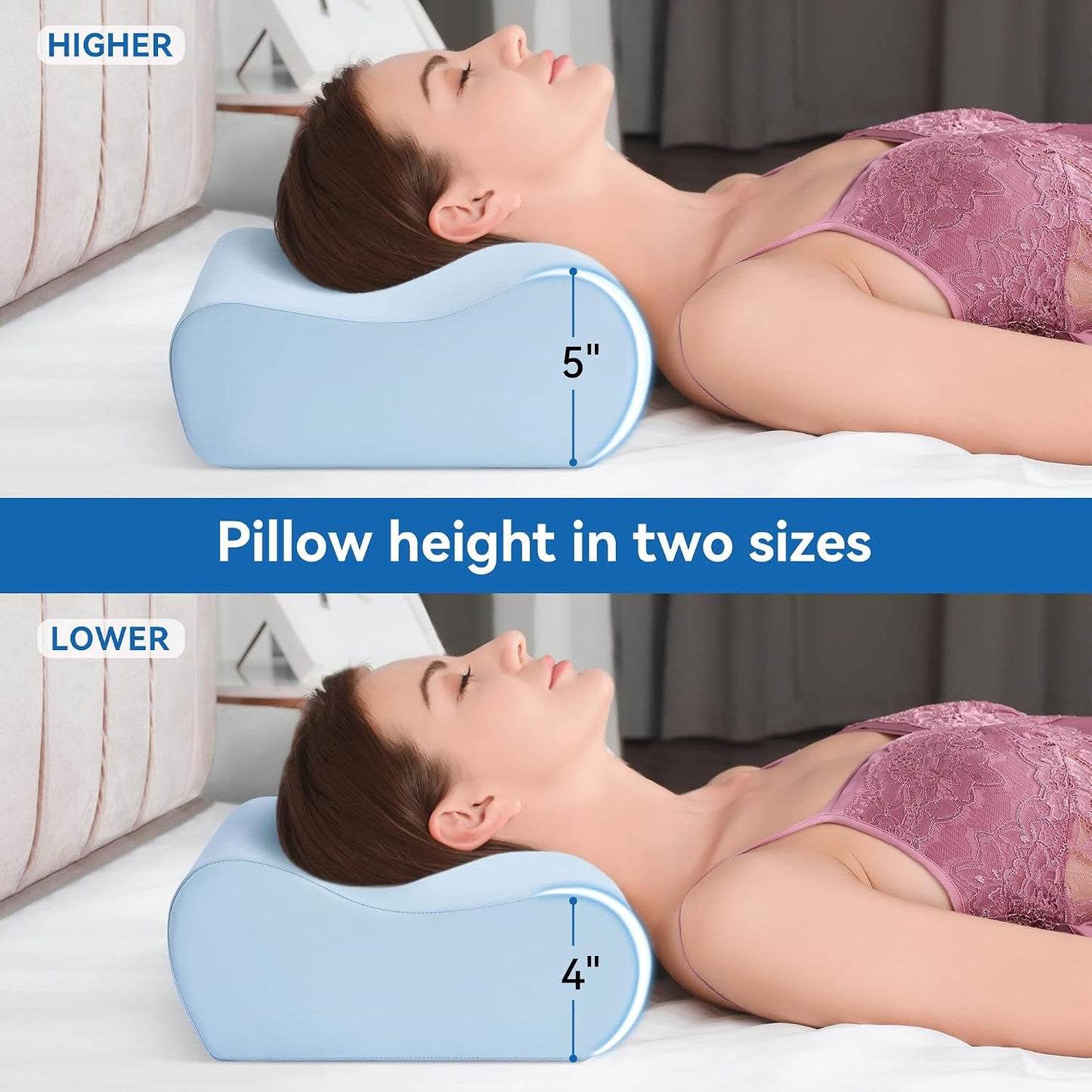 Travel Contour Memory Foam Pillow for Neck Pain Relief, White