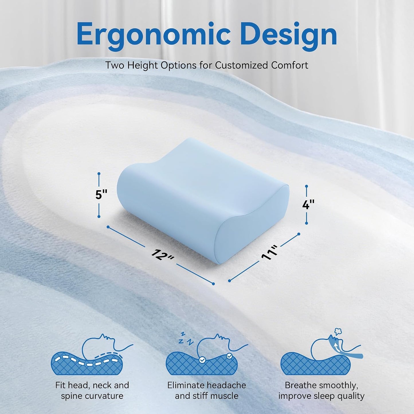 Travel Contour Memory Foam Pillow for Neck Pain Relief, White