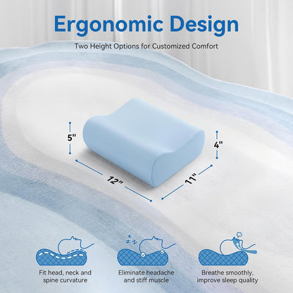Travel Contour Memory Foam Pillow for Neck Pain Relief, White
