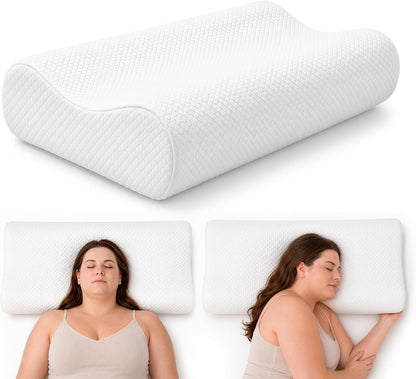 Travel Contour Memory Foam Pillow for Neck Pain Relief, White