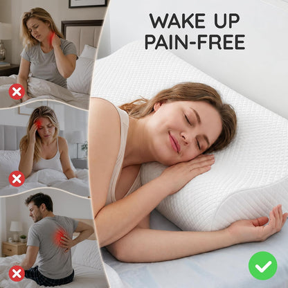 Travel Contour Memory Foam Pillow for Neck Pain Relief, White