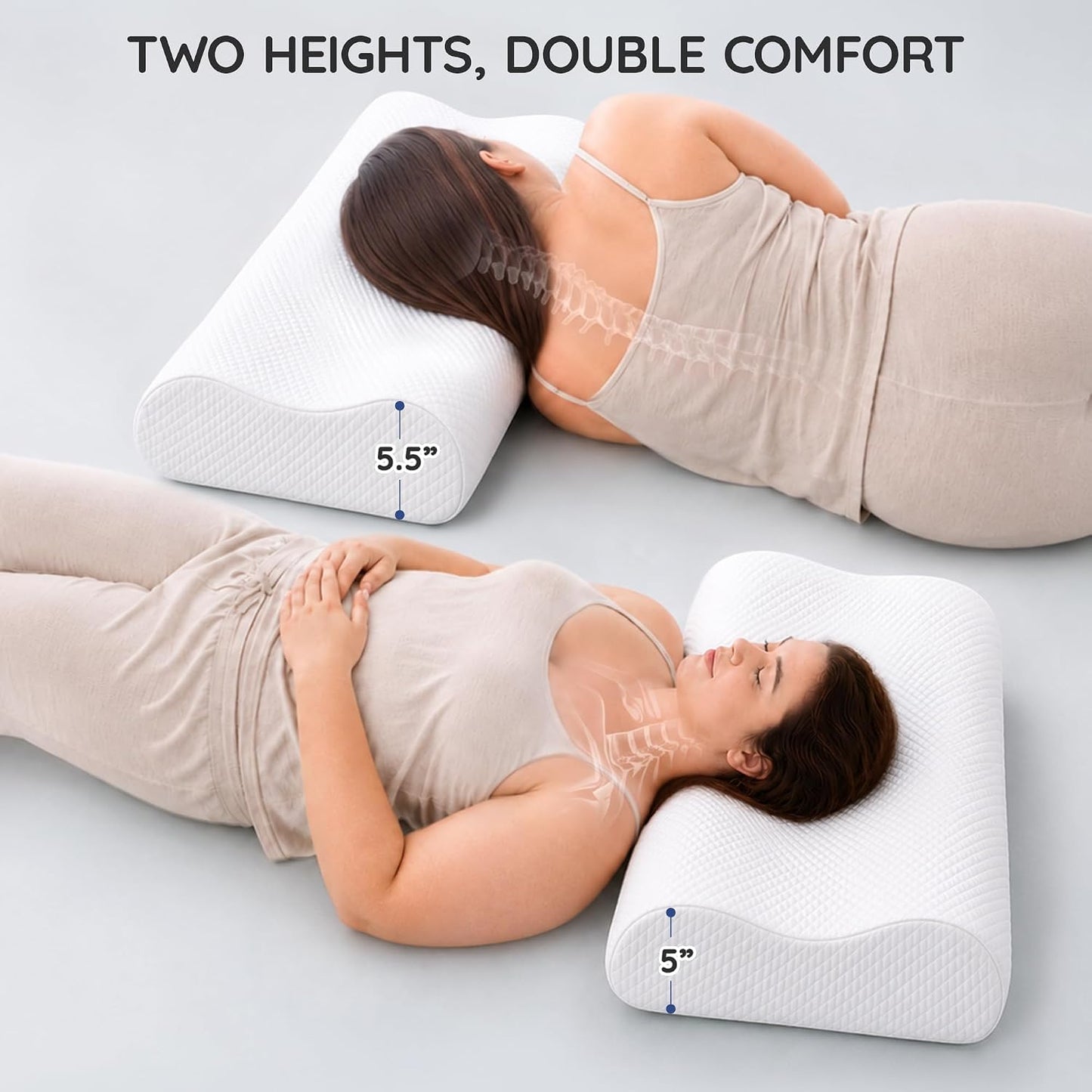 Travel Contour Memory Foam Pillow for Neck Pain Relief, White
