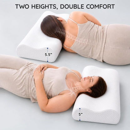 Travel Contour Memory Foam Pillow for Neck Pain Relief, White
