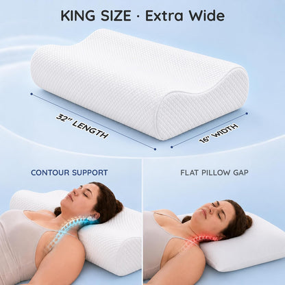 Travel Contour Memory Foam Pillow for Neck Pain Relief, White