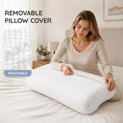 Travel Contour Memory Foam Pillow for Neck Pain Relief, White