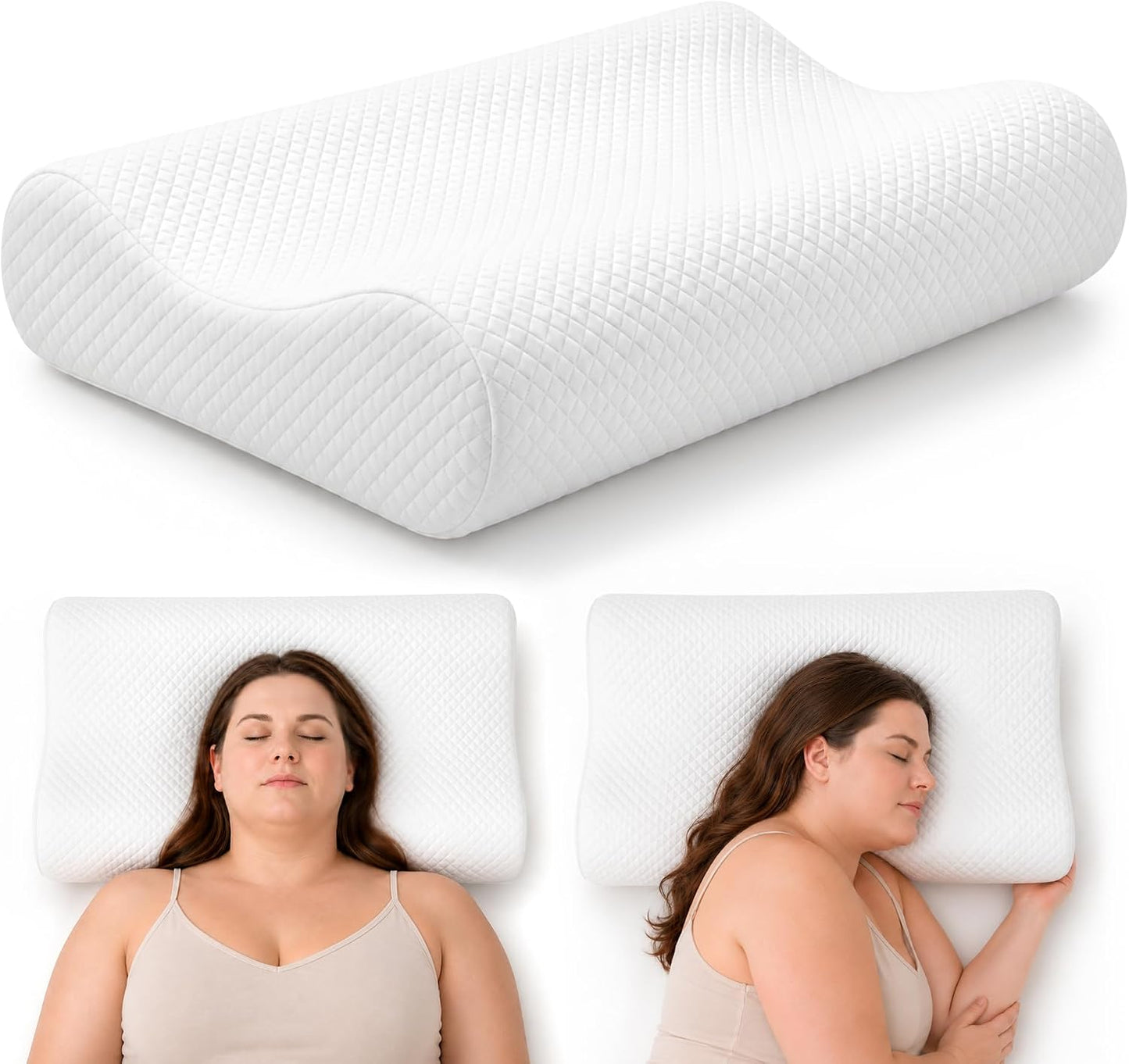 Travel Contour Memory Foam Pillow for Neck Pain Relief, White