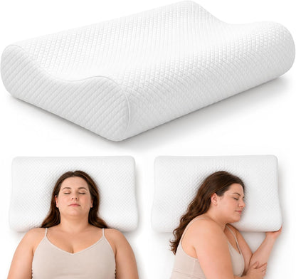 Travel Contour Memory Foam Pillow for Neck Pain Relief, White