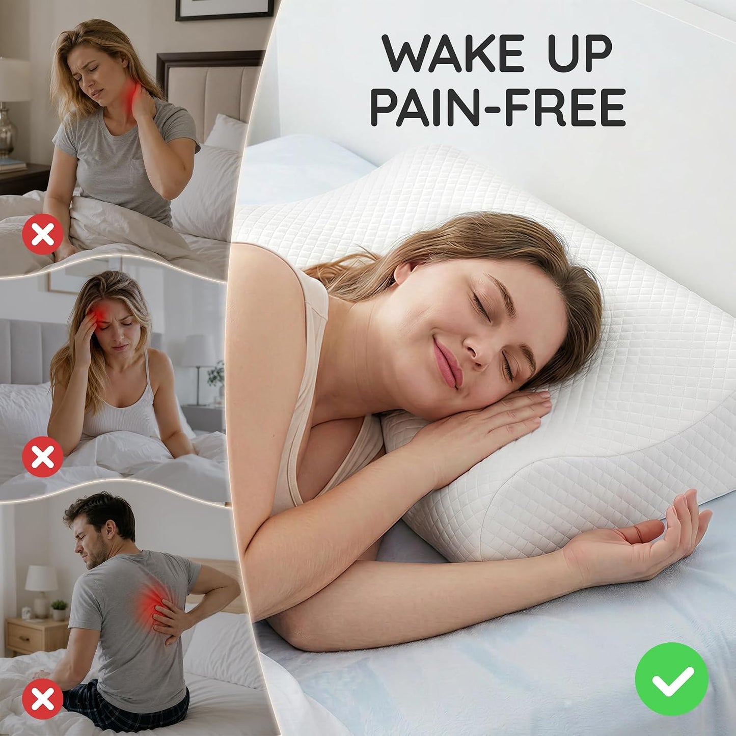 Travel Contour Memory Foam Pillow for Neck Pain Relief, White