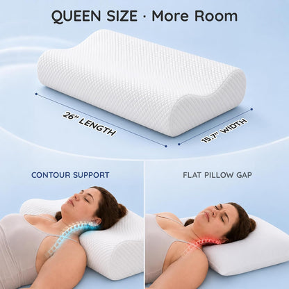 Travel Contour Memory Foam Pillow for Neck Pain Relief, White
