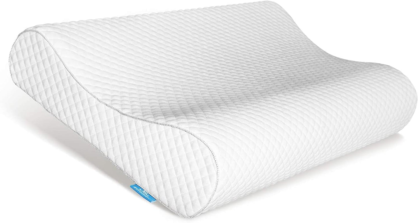 Travel Contour Memory Foam Pillow for Neck Pain Relief, White