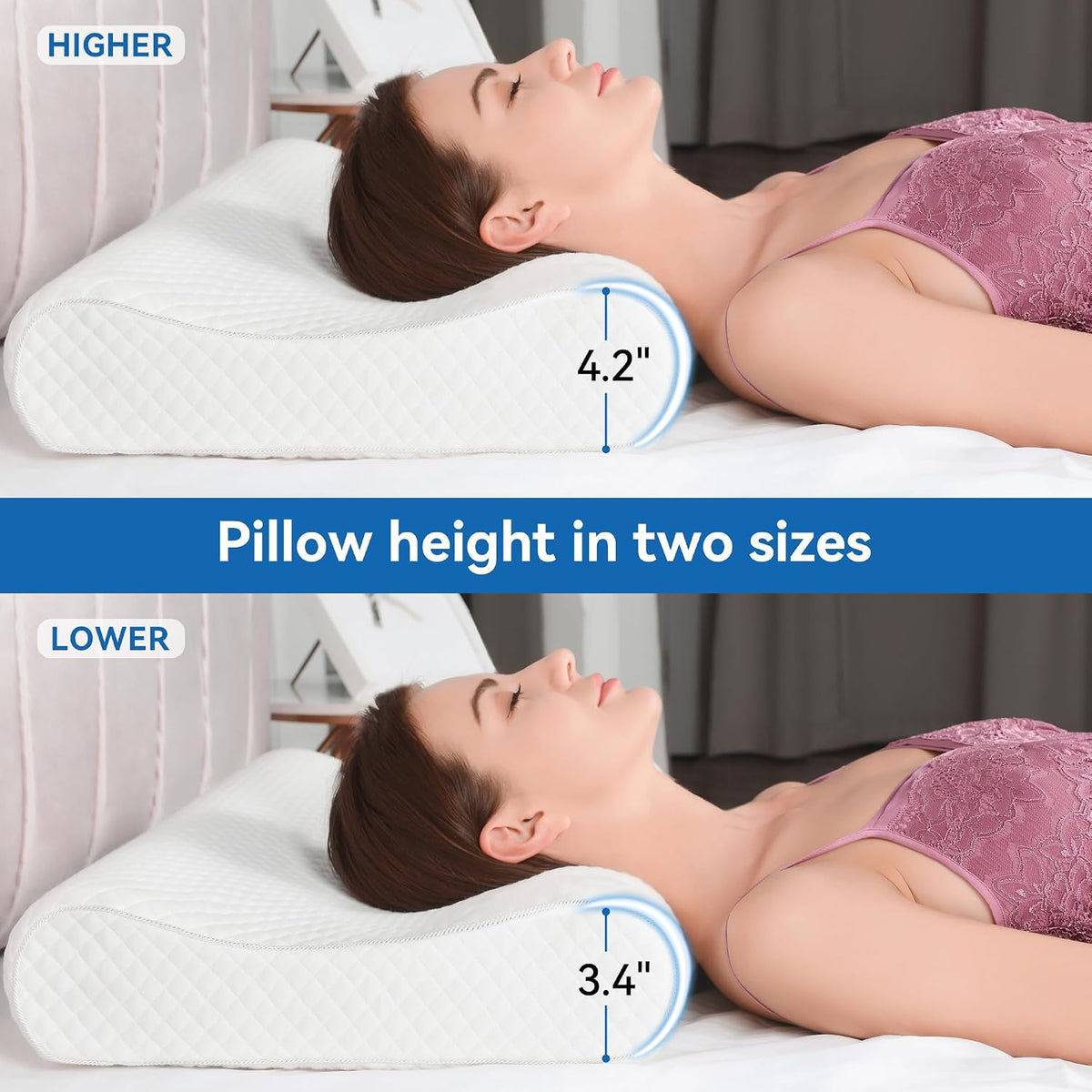 Travel Contour Memory Foam Pillow for Neck Pain Relief, White