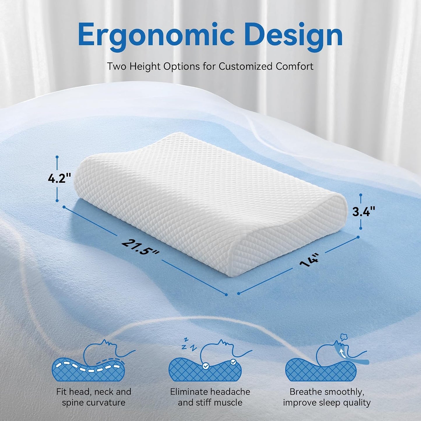 Travel Contour Memory Foam Pillow for Neck Pain Relief, White