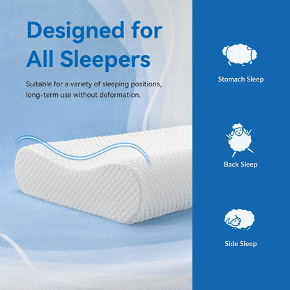 Travel Contour Memory Foam Pillow for Neck Pain Relief, White