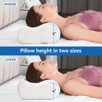 Travel Contour Memory Foam Pillow for Neck Pain Relief, White