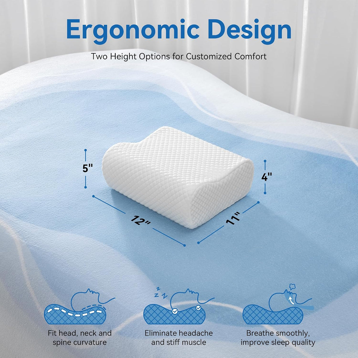 Travel Contour Memory Foam Pillow for Neck Pain Relief, White