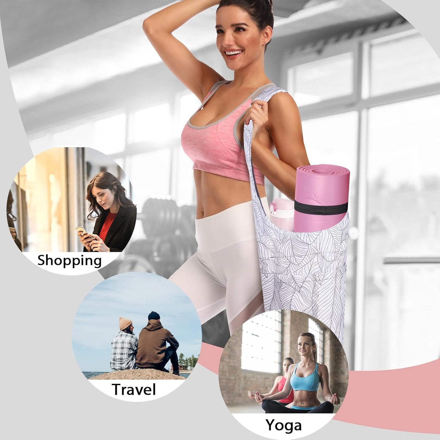 IwIeIaIrI Yoga Mat Bag for Women with Large Size Pocket and Zipper Pocket,Yoga Bag Mat Carrier Holder Fits Most Your Stuff,Yoga Accessories Gifts
