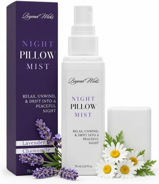 Pillow Spray – Lavender Chamomile Sleep Spray with Essential Oils – Relaxing Aromatherapy Mist for Pillows, Bedding, and Linens – Nighttime Pillow Mist – 75ml (2.5 fl oz)