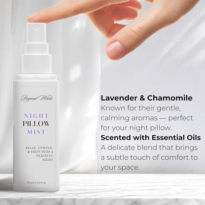 Pillow Spray – Lavender Chamomile Sleep Spray with Essential Oils – Relaxing Aromatherapy Mist for Pillows, Bedding, and Linens – Nighttime Pillow Mist – 75ml (2.5 fl oz)