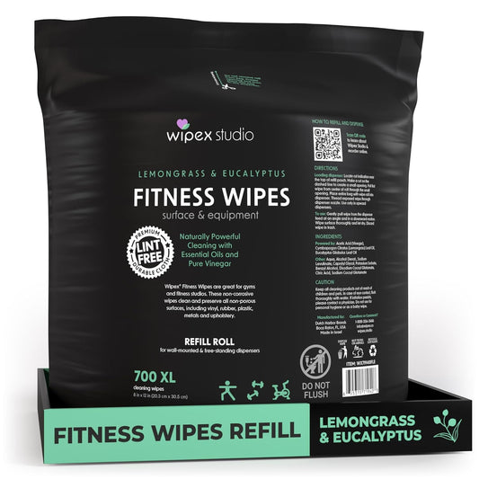 Gym Wipes for Equipment Cleaning - 700 Large 8"x12" Natural Fitness Wipes Refills for Dispensers - Made with Lemongrass, Eucalyptus Oil & Vinegar, Bulk Surface Multipurpose (1 Pack)