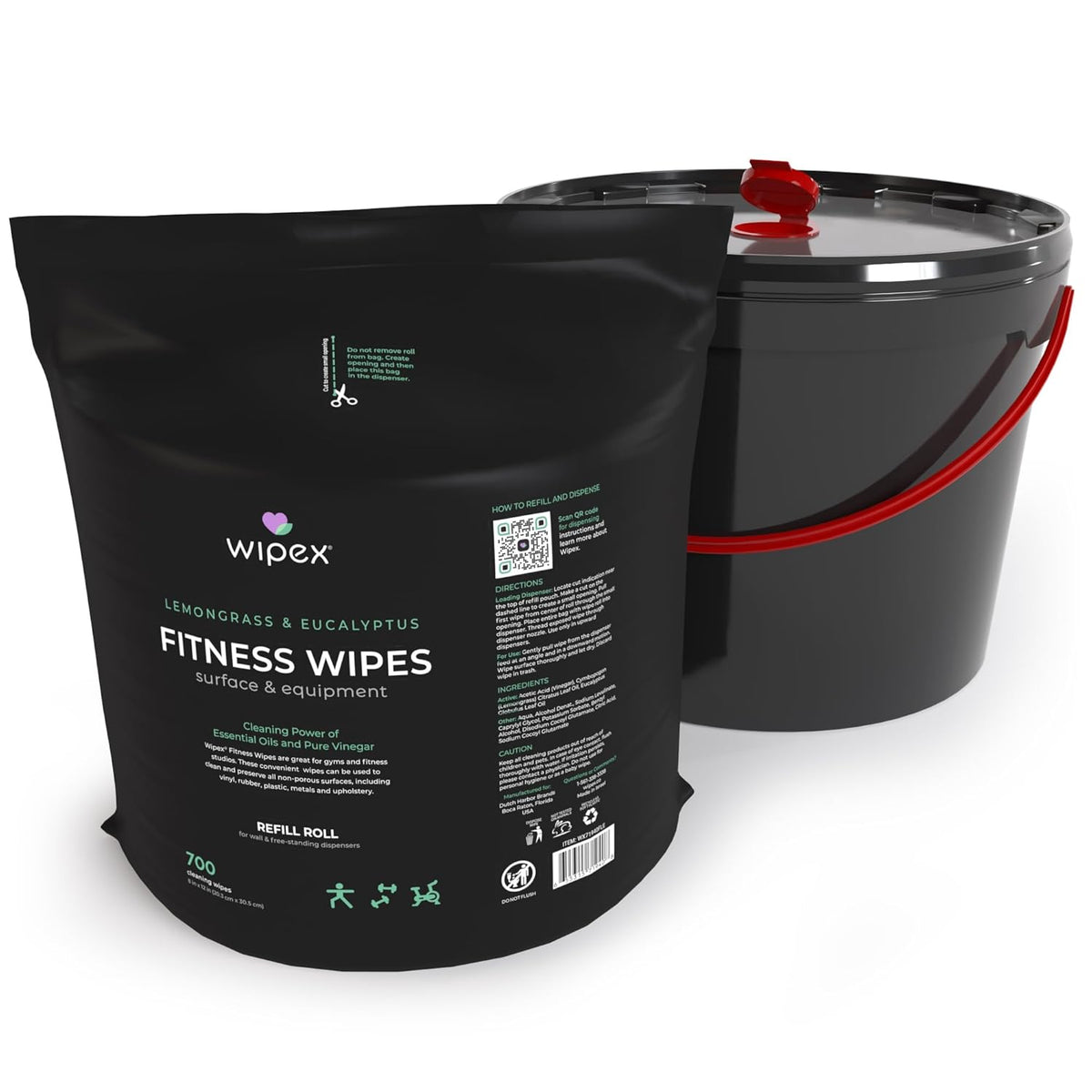 Gym Wipes for Equipment Cleaning - 700 Large 8"x12" Natural Fitness Wipes Refills for Dispensers - Made with Lemongrass, Eucalyptus Oil & Vinegar, Bulk Surface Multipurpose (1 Pack)