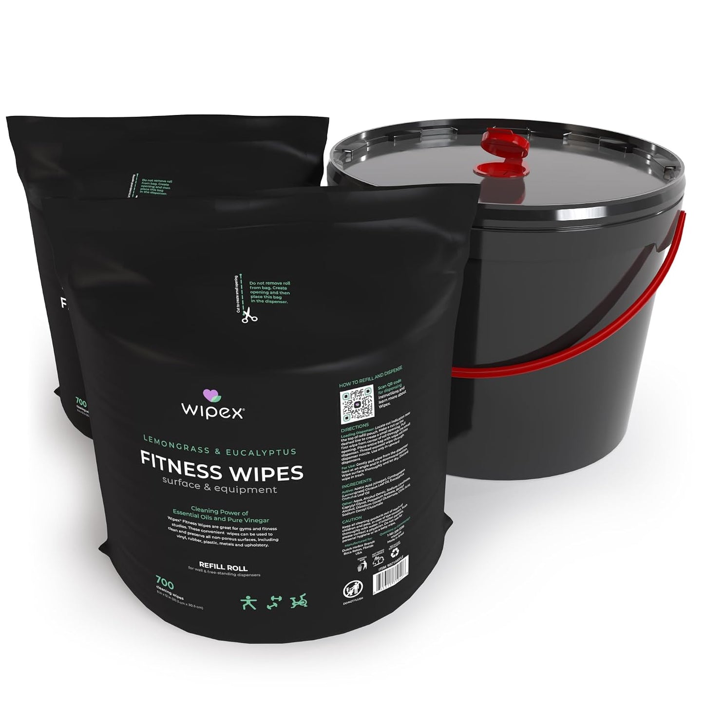 Gym Wipes for Equipment Cleaning - 700 Large 8"x12" Natural Fitness Wipes Refills for Dispensers - Made with Lemongrass, Eucalyptus Oil & Vinegar, Bulk Surface Multipurpose (1 Pack)