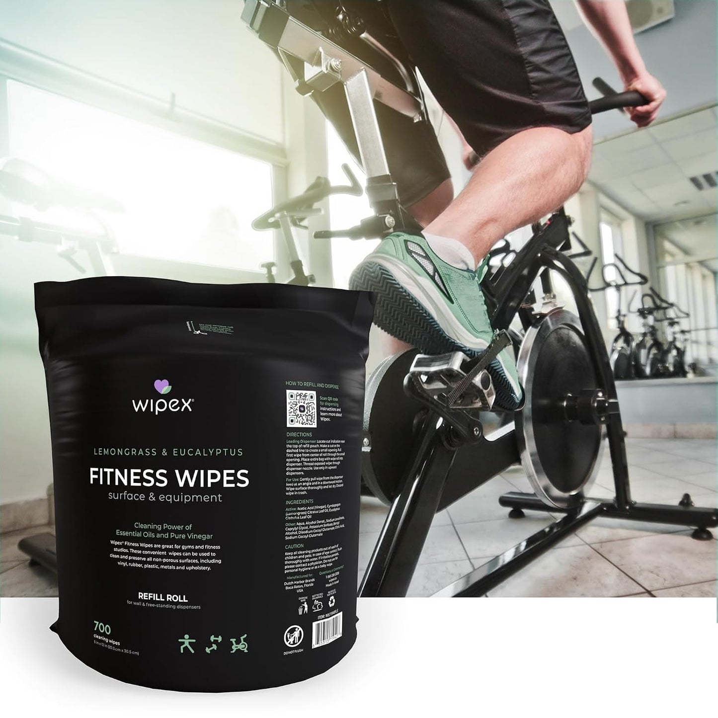 Gym Wipes for Equipment Cleaning - 700 Large 8"x12" Natural Fitness Wipes Refills for Dispensers - Made with Lemongrass, Eucalyptus Oil & Vinegar, Bulk Surface Multipurpose (1 Pack)