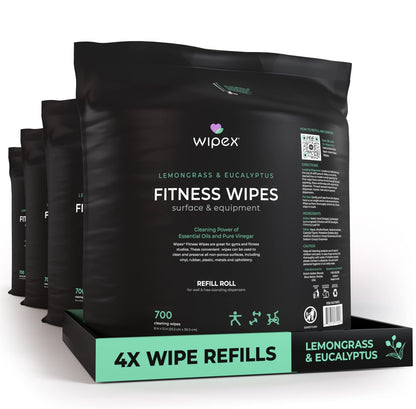 Gym Wipes for Equipment Cleaning - 700 Large 8"x12" Natural Fitness Wipes Refills for Dispensers - Made with Lemongrass, Eucalyptus Oil & Vinegar, Bulk Surface Multipurpose (1 Pack)