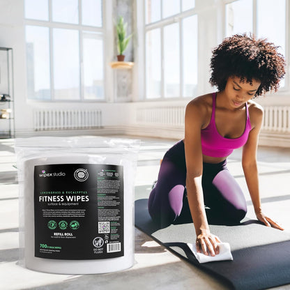 Gym Wipes for Equipment Cleaning - 700 Large 8"x12" Natural Fitness Wipes Refills for Dispensers - Made with Lemongrass, Eucalyptus Oil & Vinegar, Bulk Surface Multipurpose (1 Pack)
